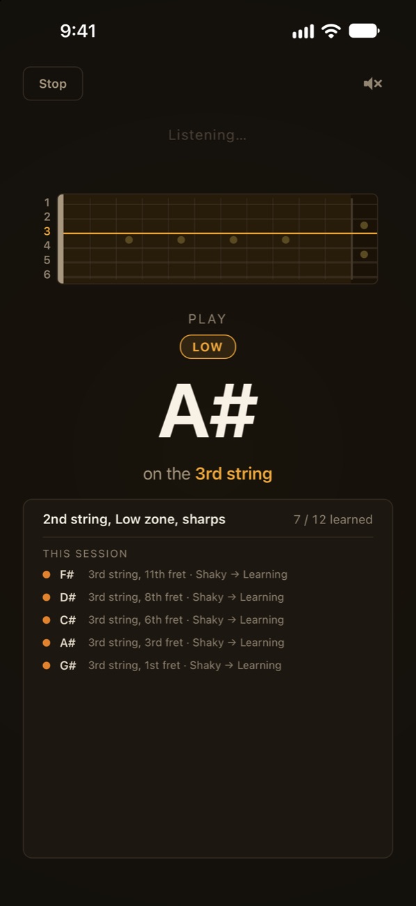 Fretrune asking for a note on the 3rd string, with the neck drawn above